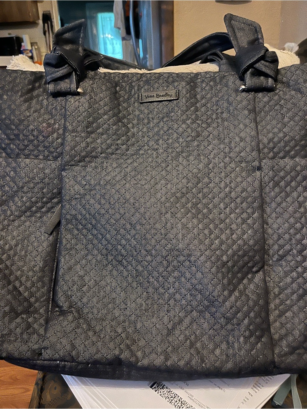 Vera Bradley Quilted Black Tote with Bow-Style Handles